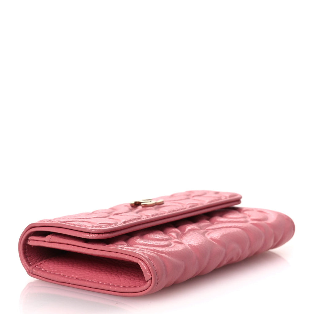 Caviar Camellia Embossed  Holder Wallet Pink