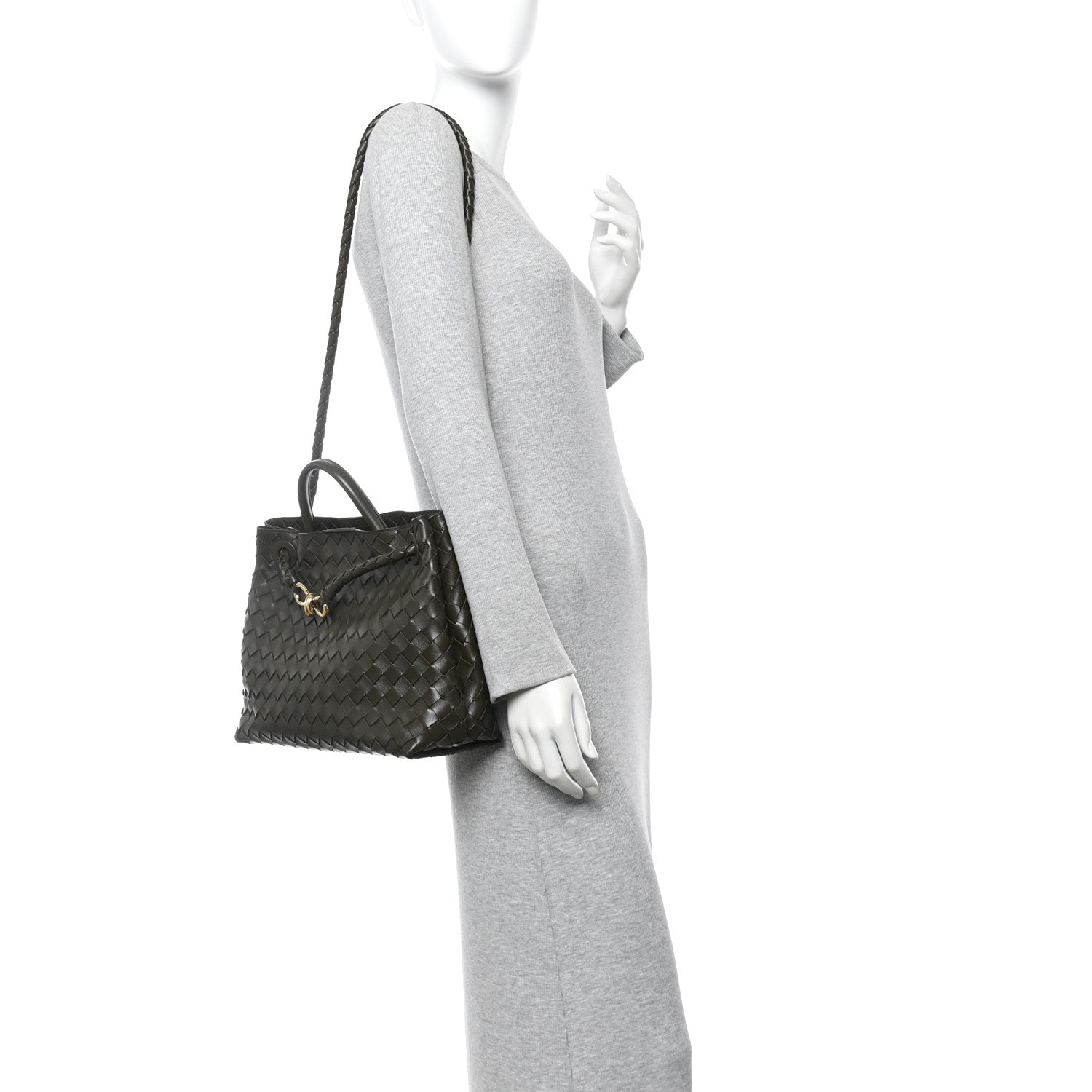 Nappa Intrecciato Medium Andiamo Shoulder Bag Kaki