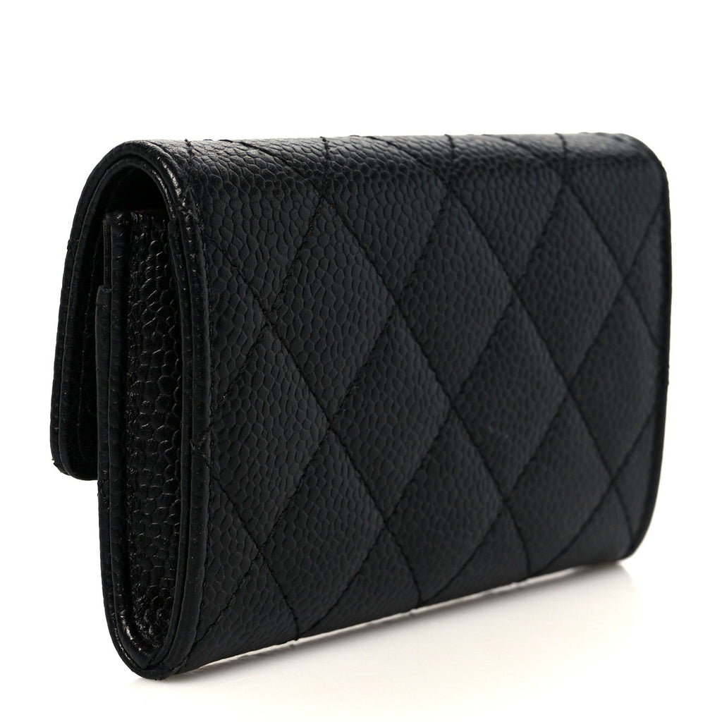 Caviar Quilted Flap  Holder Wallet Black