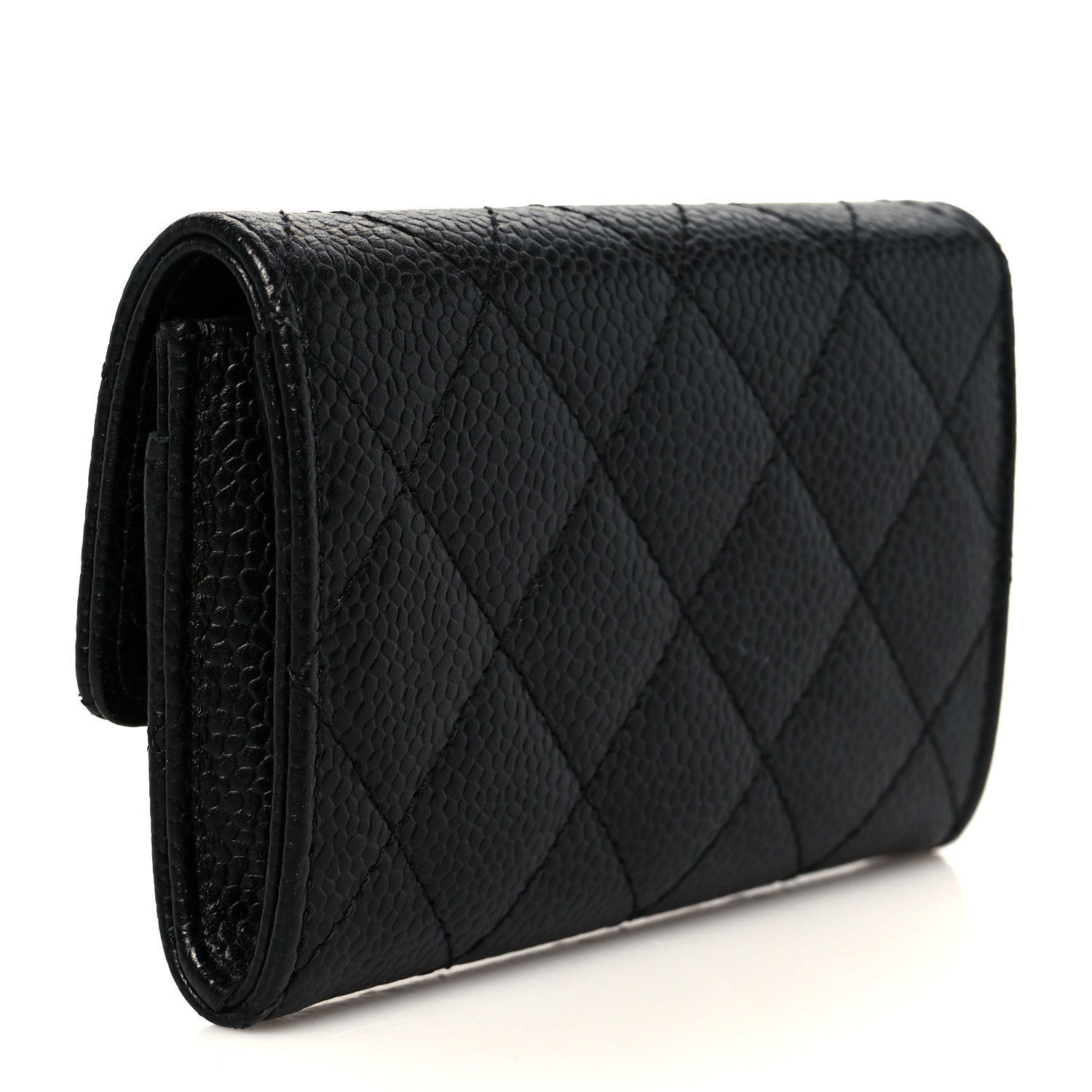Caviar Quilted Flap  Holder Wallet Black