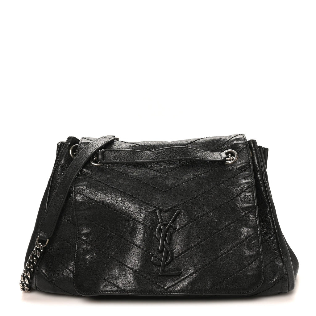 Pebbled Lambskin Chevron Monogram Large Nolita Black