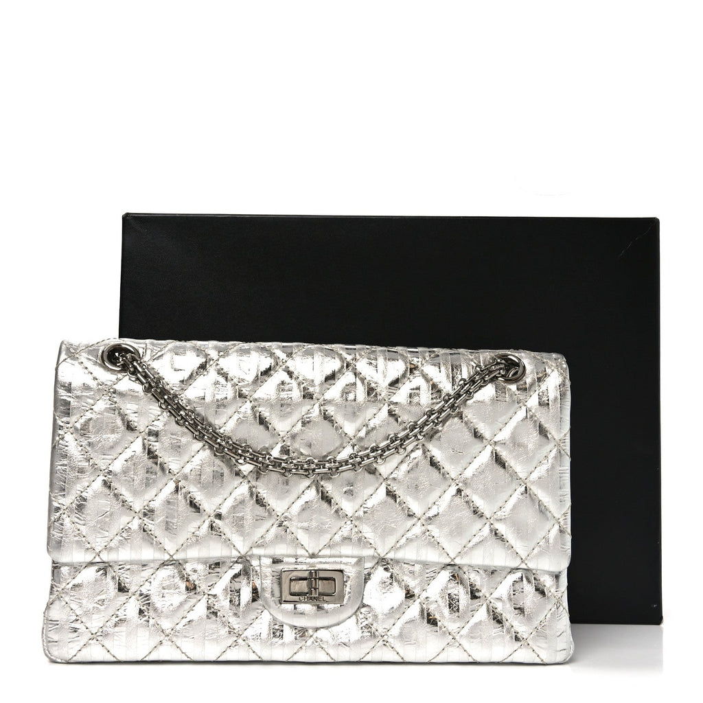 Metallic Calfskin Striped 2.55 Reissue 226 Silver