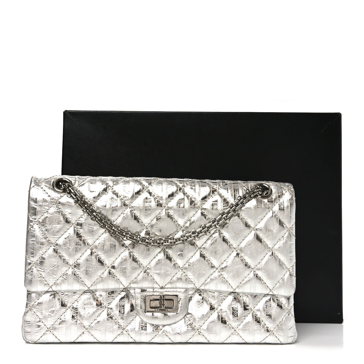 Metallic Calfskin Striped 2.55 Reissue 226 Silver