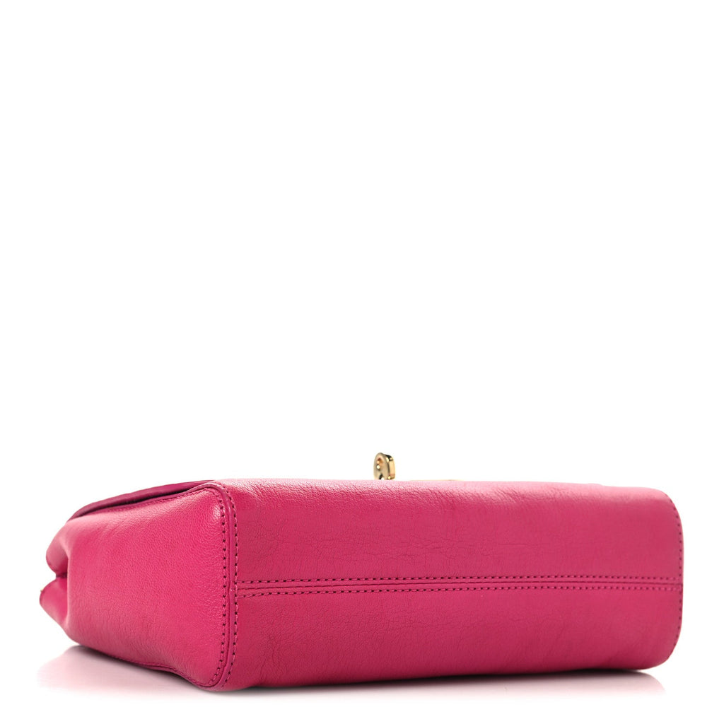 Small Classic Grain Calfskin Small Lily Flap Pink