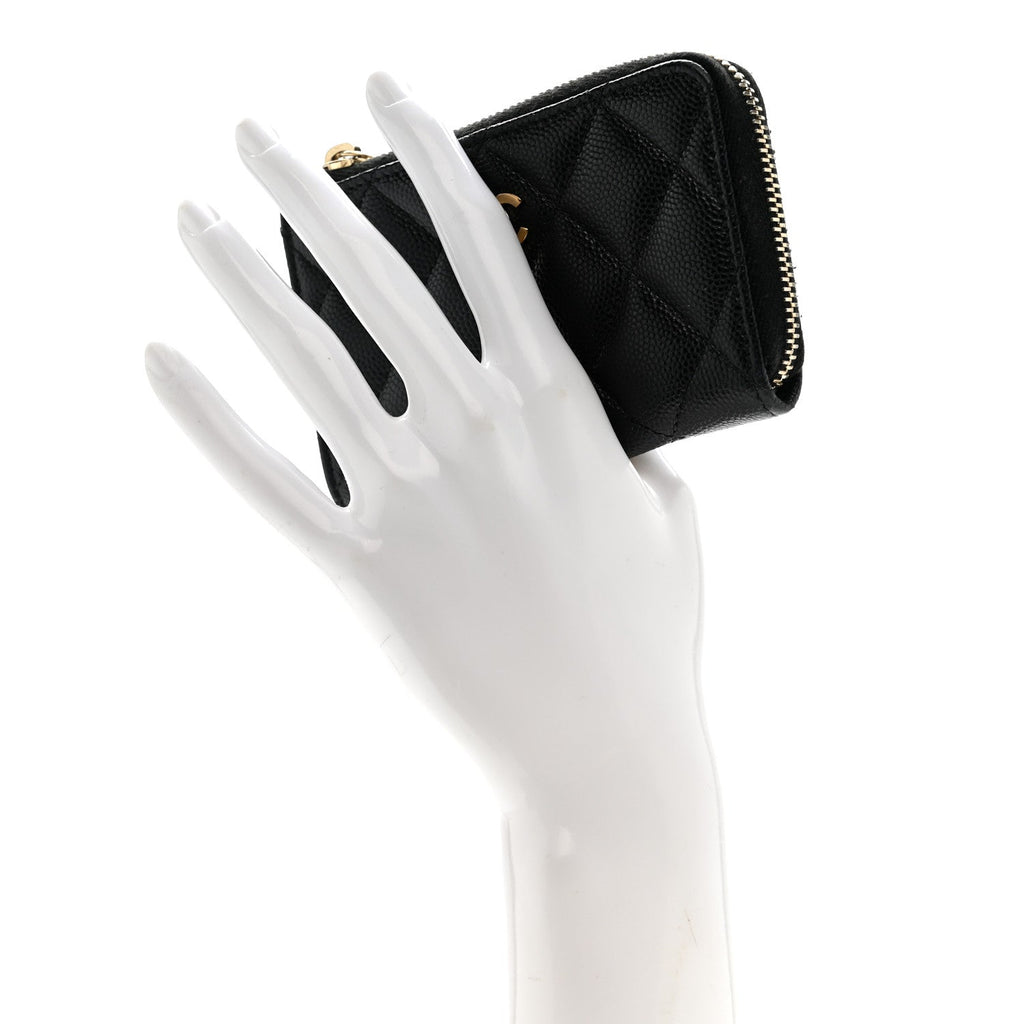 Caviar Quilted Zipped Key Holder Case Black