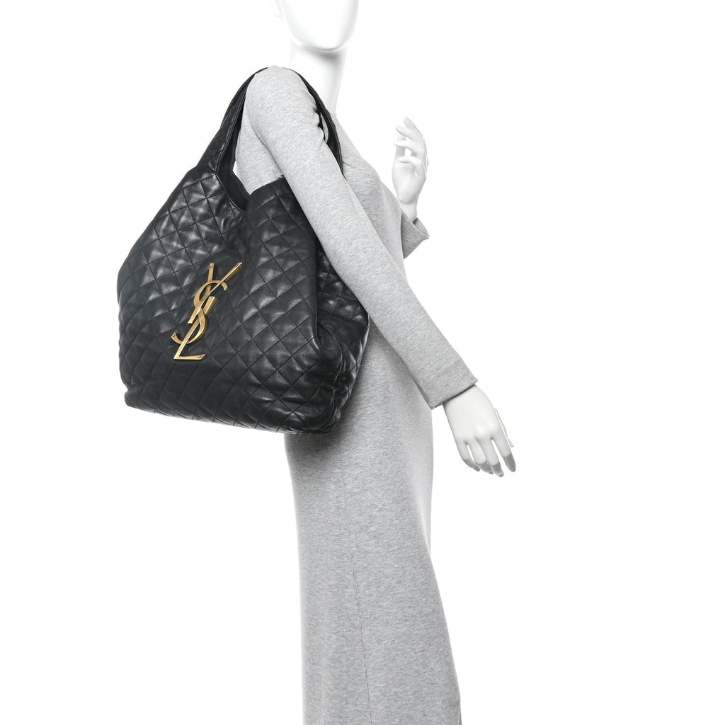 Lambskin Quilted Maxi Icare Shopping Tote Black