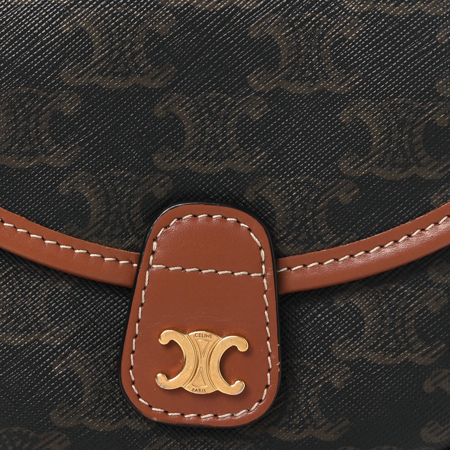 Canvas Calfskin Triomphe Mini Besace Tan