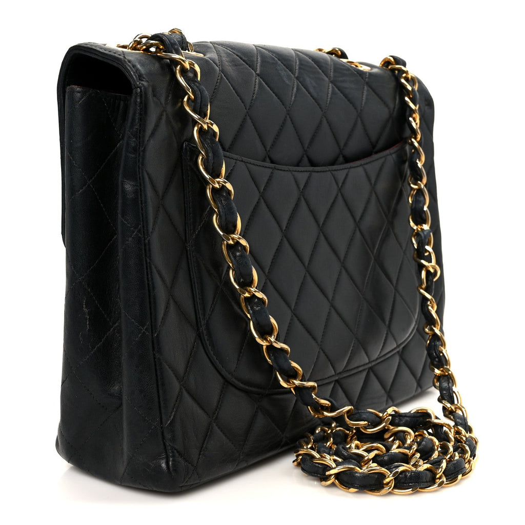 Lambskin Quilted XL Jumbo Single Flap Black