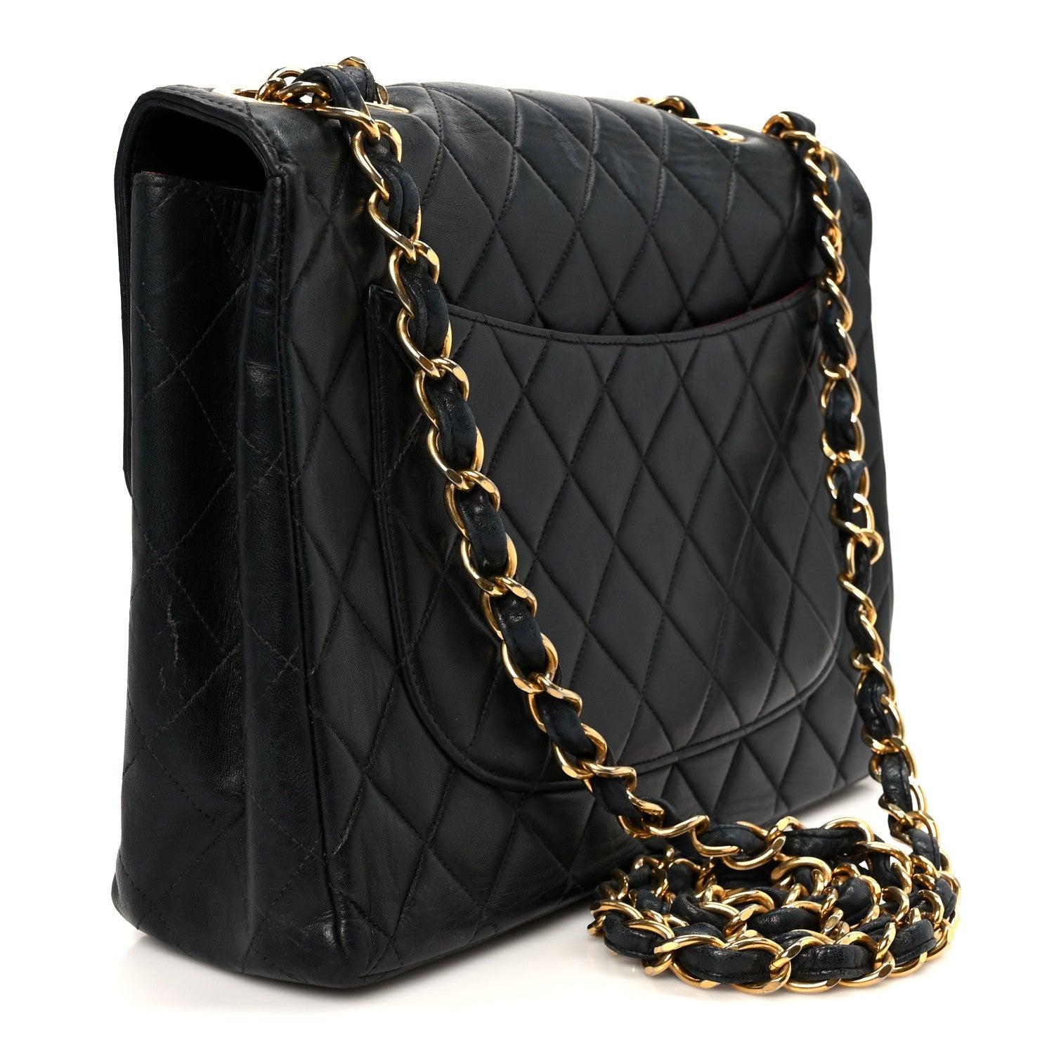 Lambskin Quilted XL Jumbo Single Flap Black