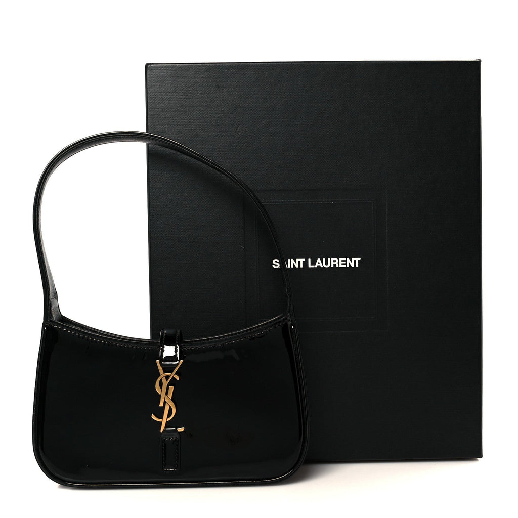 Patent Calfskin Le 5 A 7 Mini Hobo Black