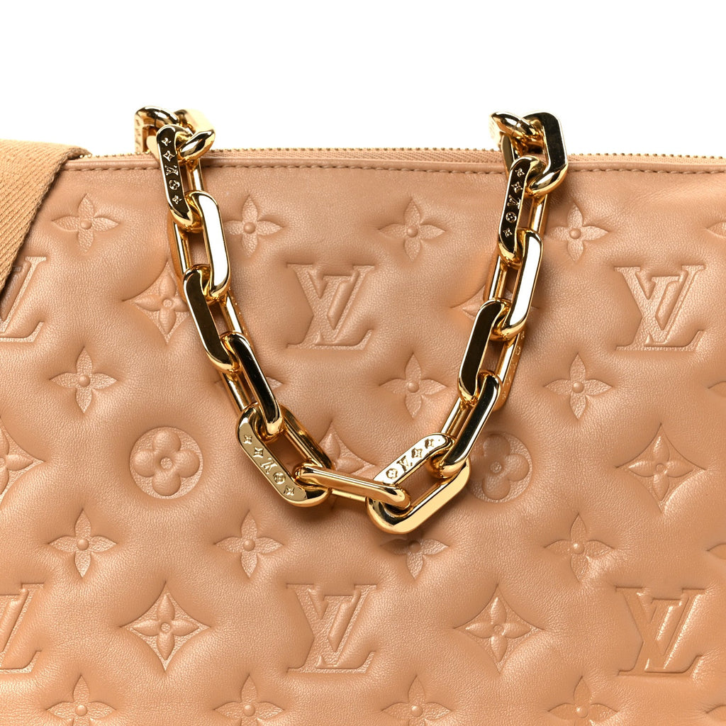 Lambskin Embossed Monogram Coussin PM Camel