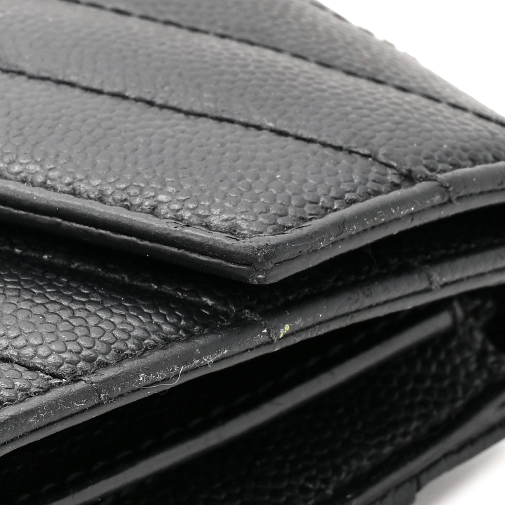 Grain De Poudre Matelasse Chevron Monogram Compact Tri Fold Wallet Black