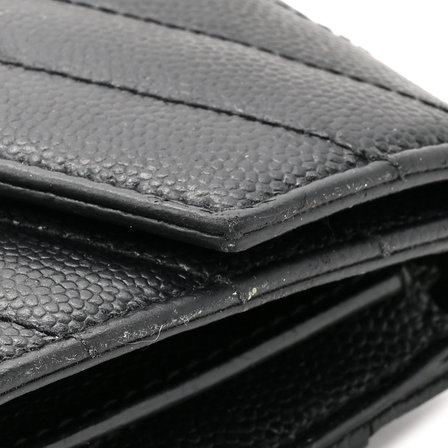Grain De Poudre Matelasse Chevron Monogram Compact Tri Fold Wallet Black