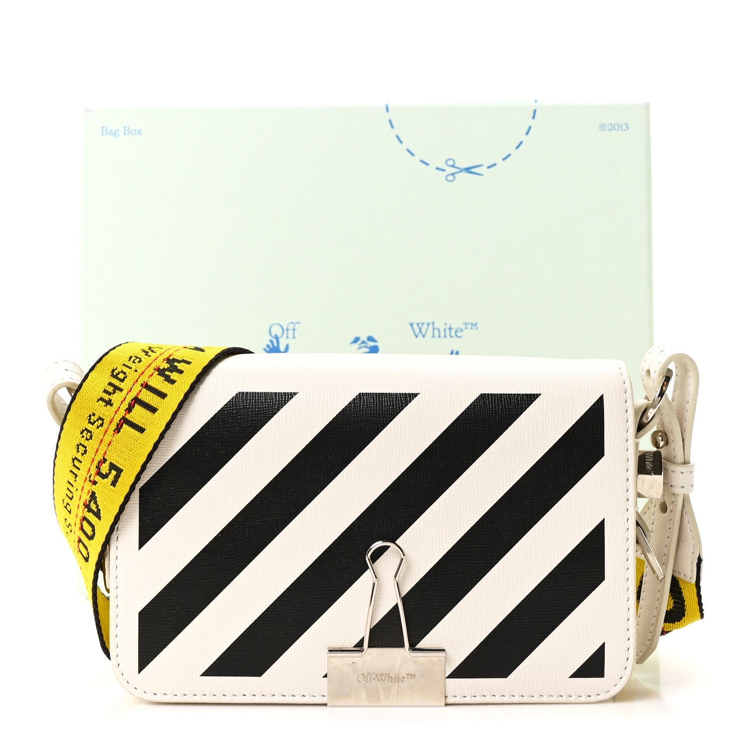 Saffiano Striped Mini Diag Binder Clip Bag White Black Yellow