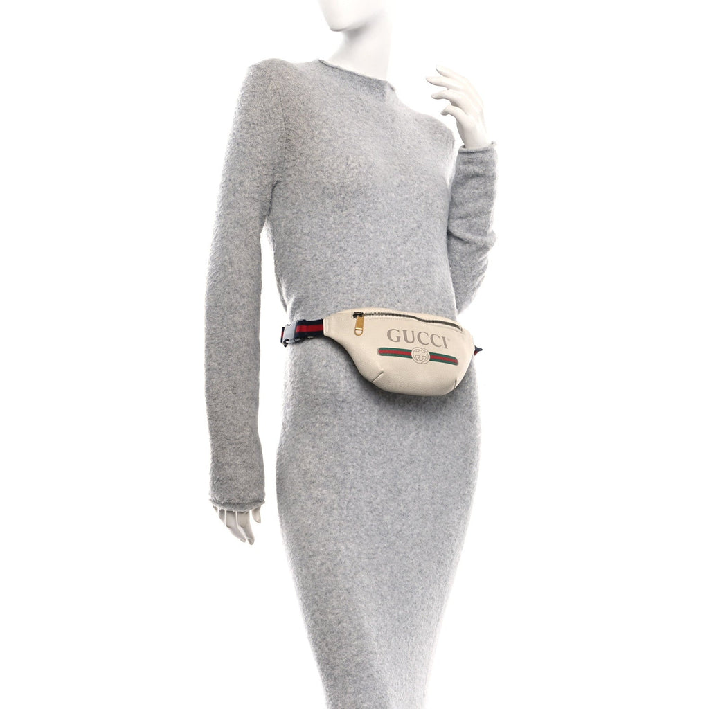 Grained Calfskin Small Logo Belt Bag White