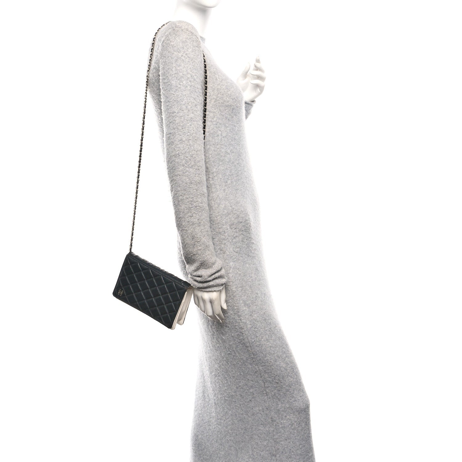 Lambskin Quilted Book Wallet On Chain WOC Black