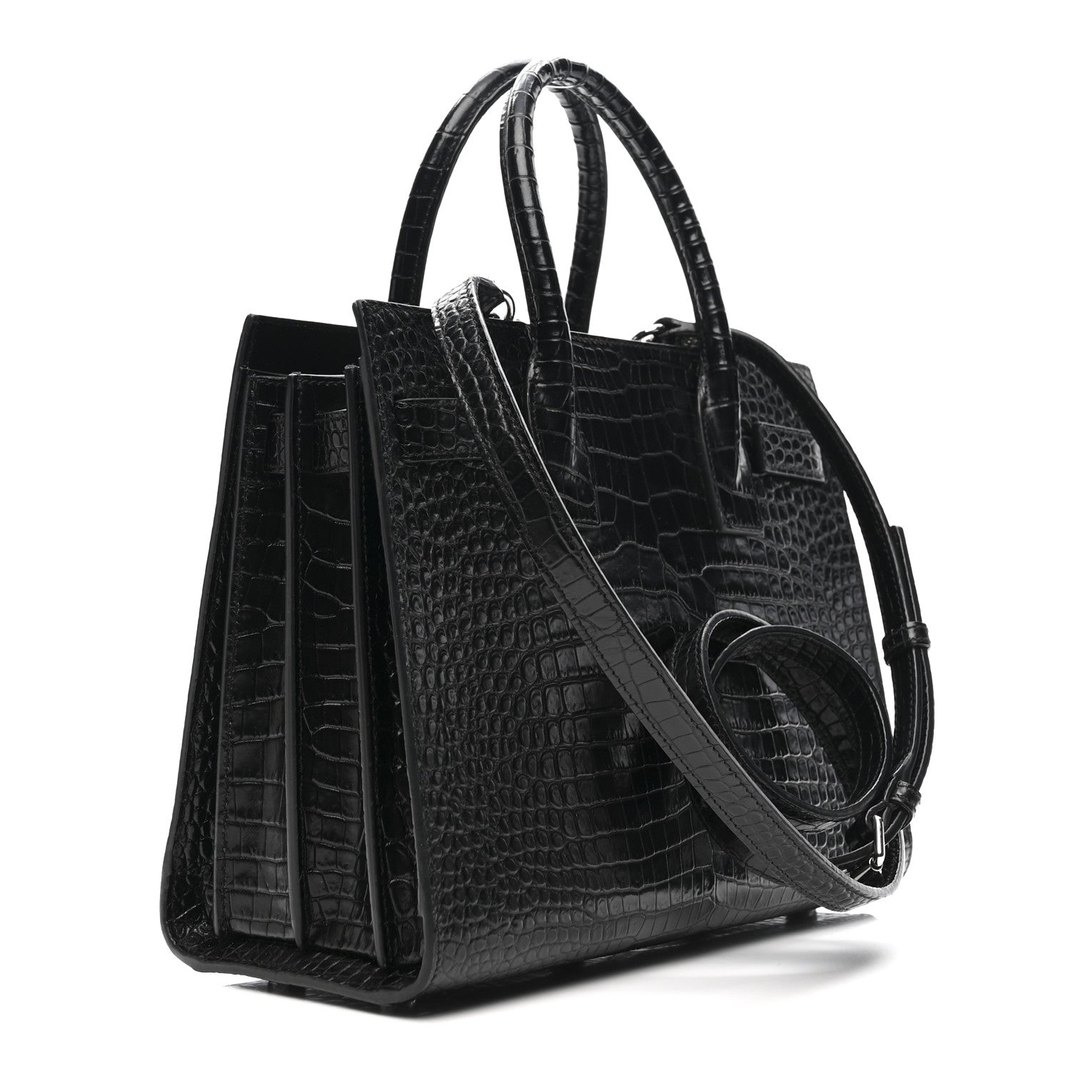 Calfskin Crocodile Embossed Baby Sac De Jour Black