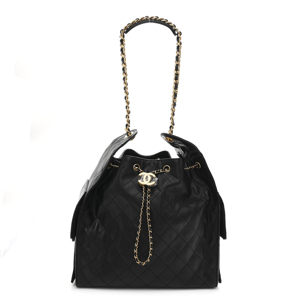 Caviar Quilted Medium Chanel 25 Handbag Black