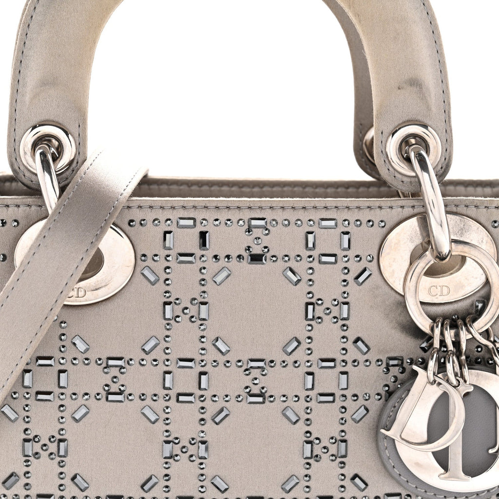 Satin Crystal Cannage Mini Lady Dior Gray
