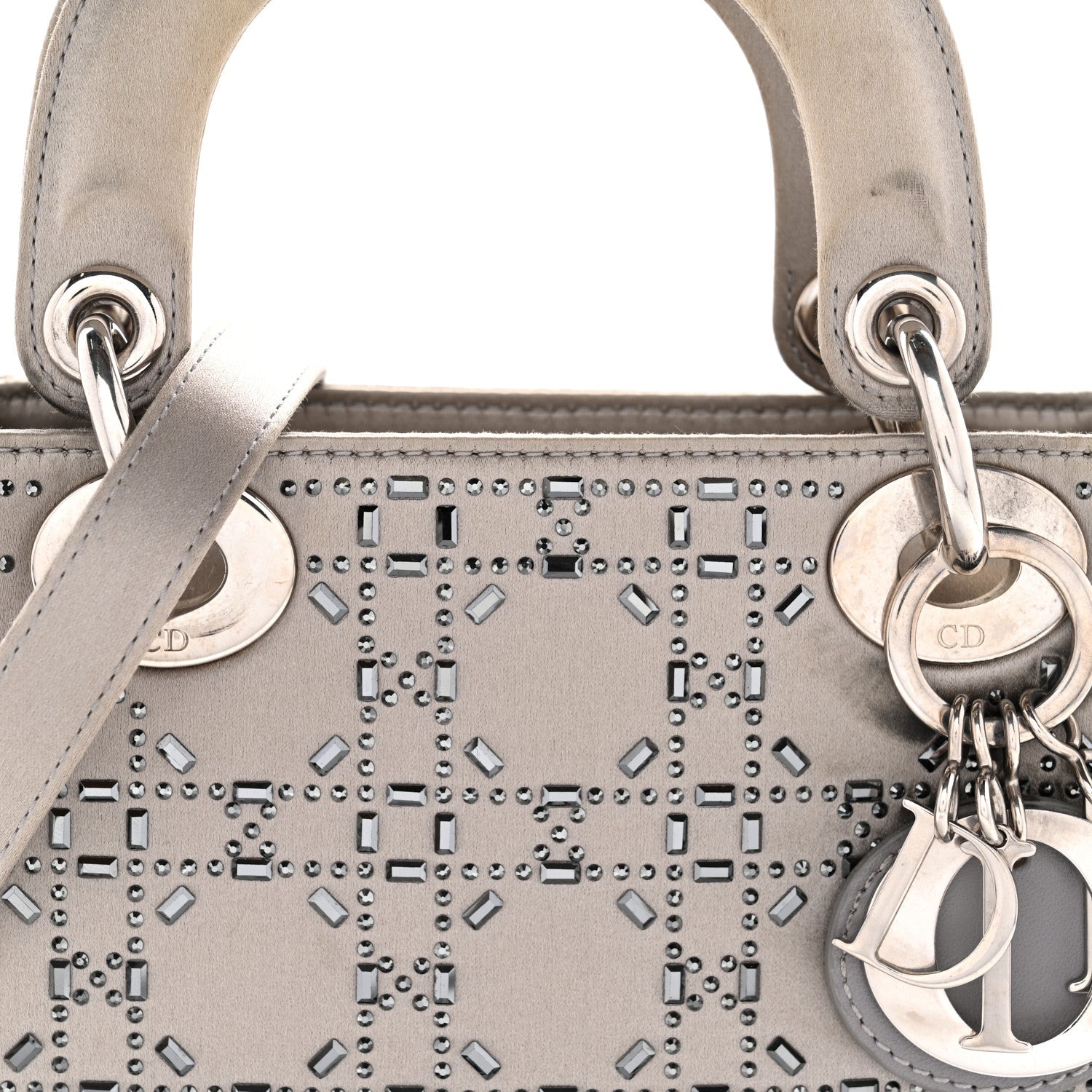 Satin Crystal Cannage Mini Lady Dior Gray