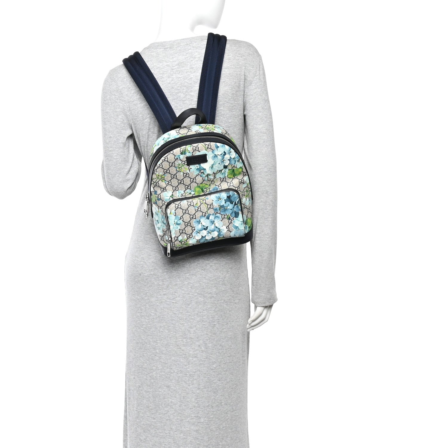 GG Supreme Monogram Blooms Small Day Backpack Blue