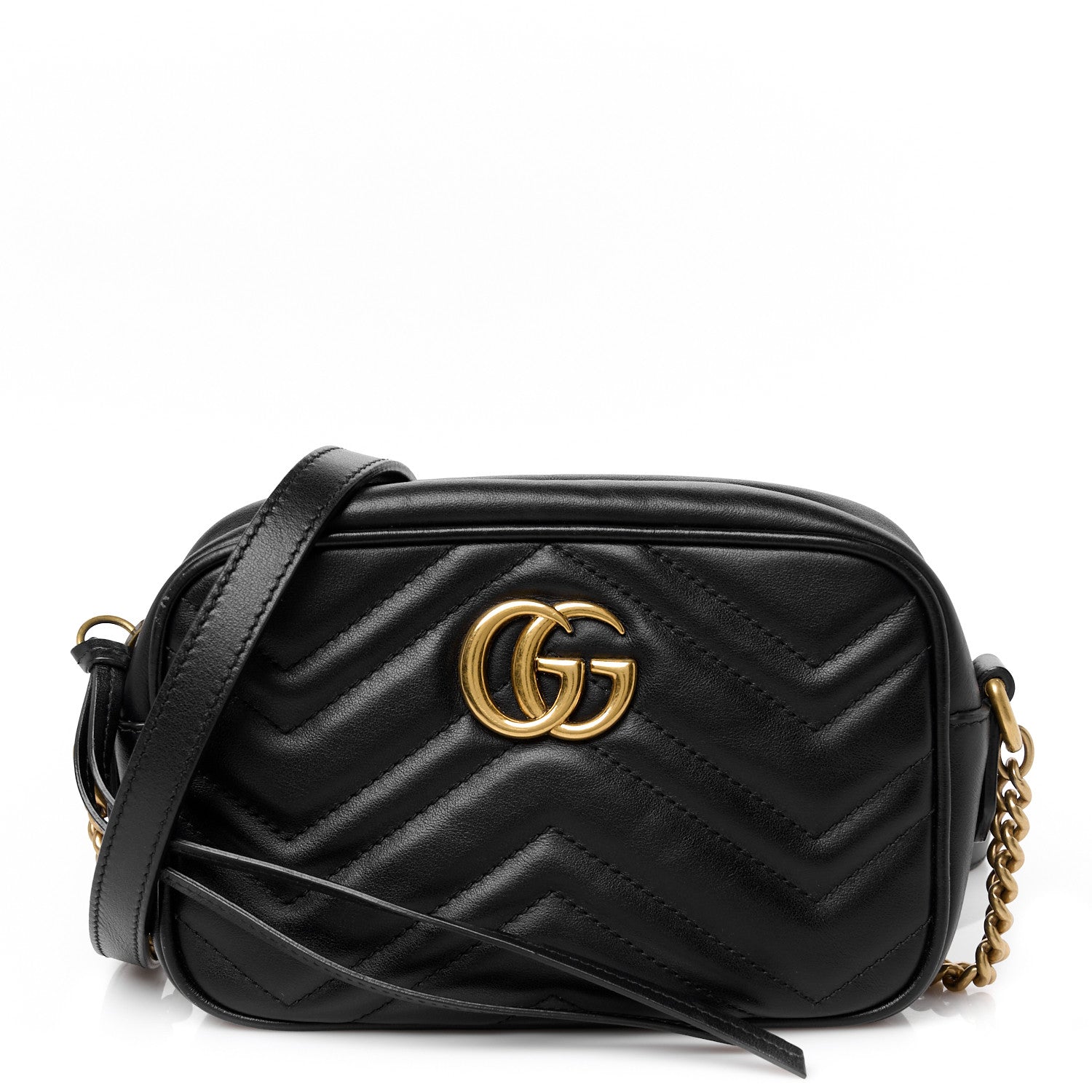 Calfskin Matelasse Mini GG Marmont Chain Shoulder Bag Black