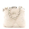Shearling Sheepskin Lambskin Quilted Clutch With Chain White