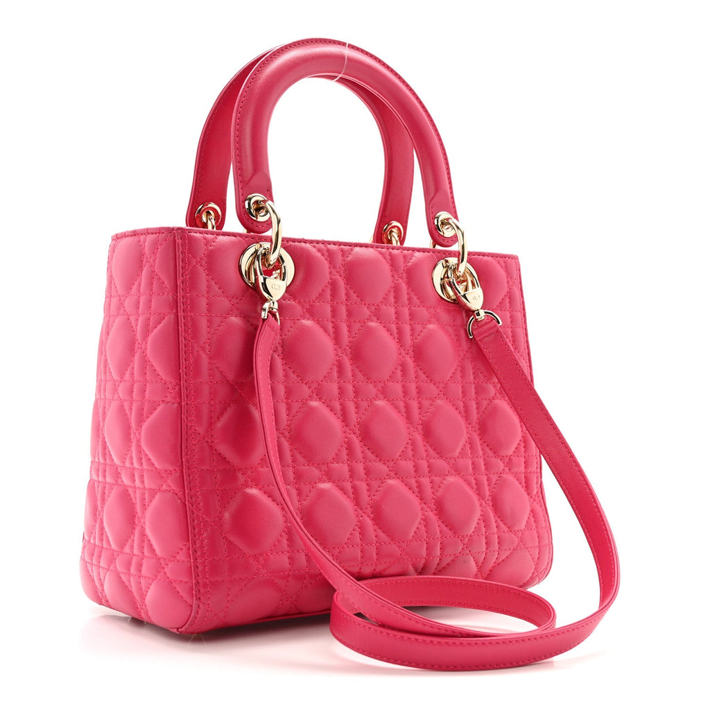 Lambskin Cannage Medium Lady Dior Fuchsia