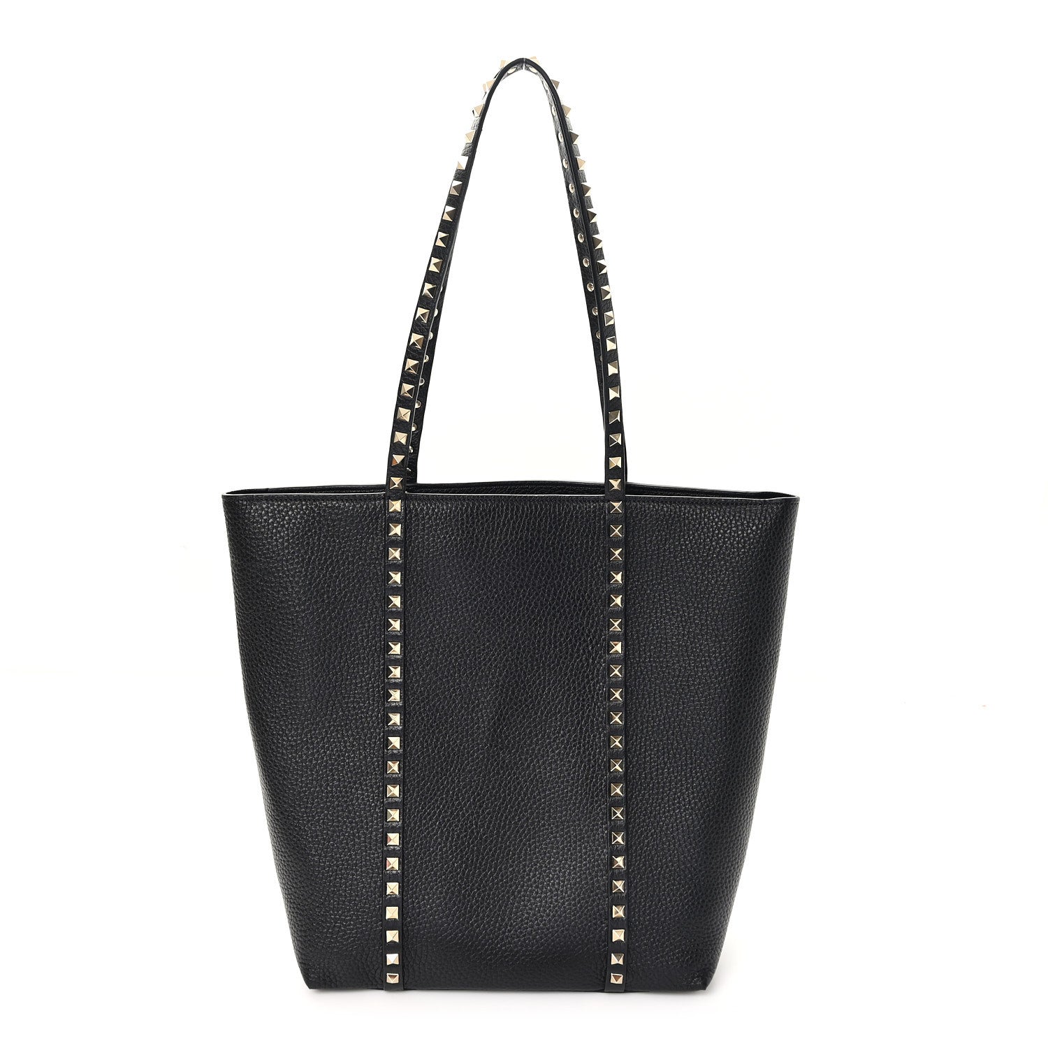 Grained Calfskin North South Rockstud Tote Black
