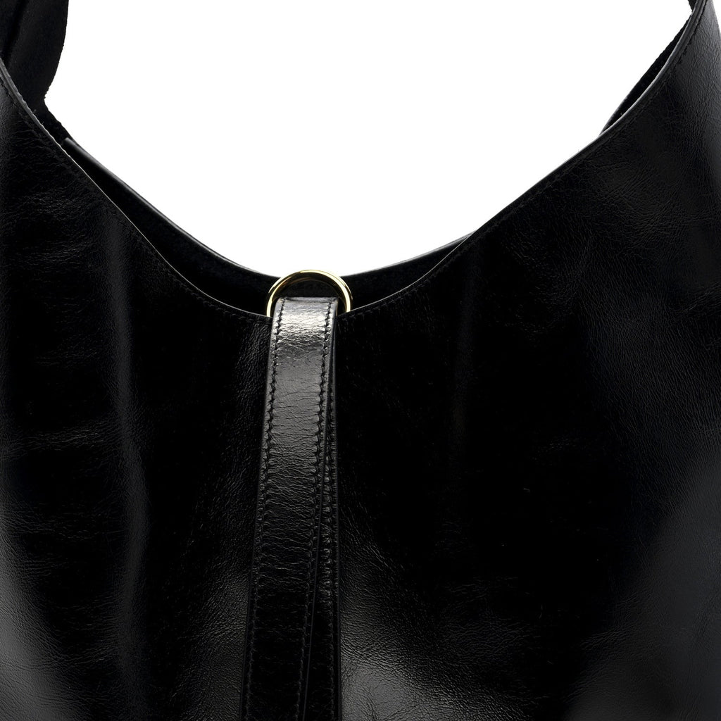 Shiny Calfskin Small Marcie Hobo Bag Black