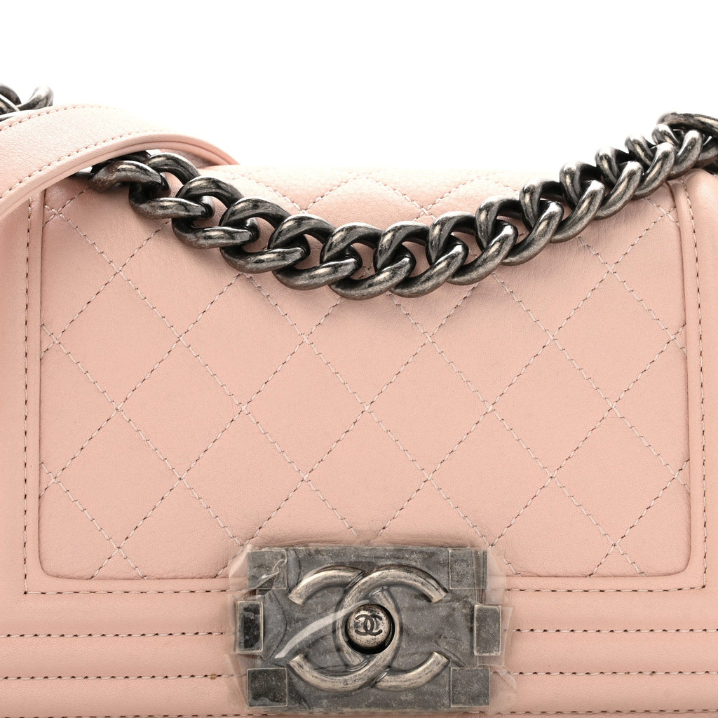 Calfskin Quilted Small Boy Flap Light Pink