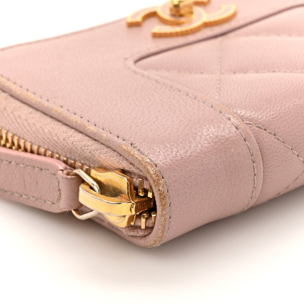 Sheepskin Quilted Vintage Mademoiselle Zip Coin Purse Pink