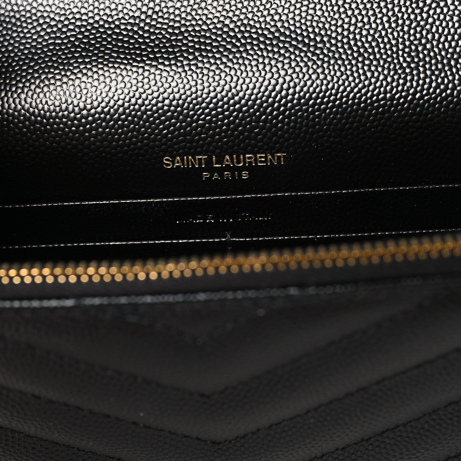 Grain De Poudre Matelasse Chevron Monogram Envelope Chain Wallet Black