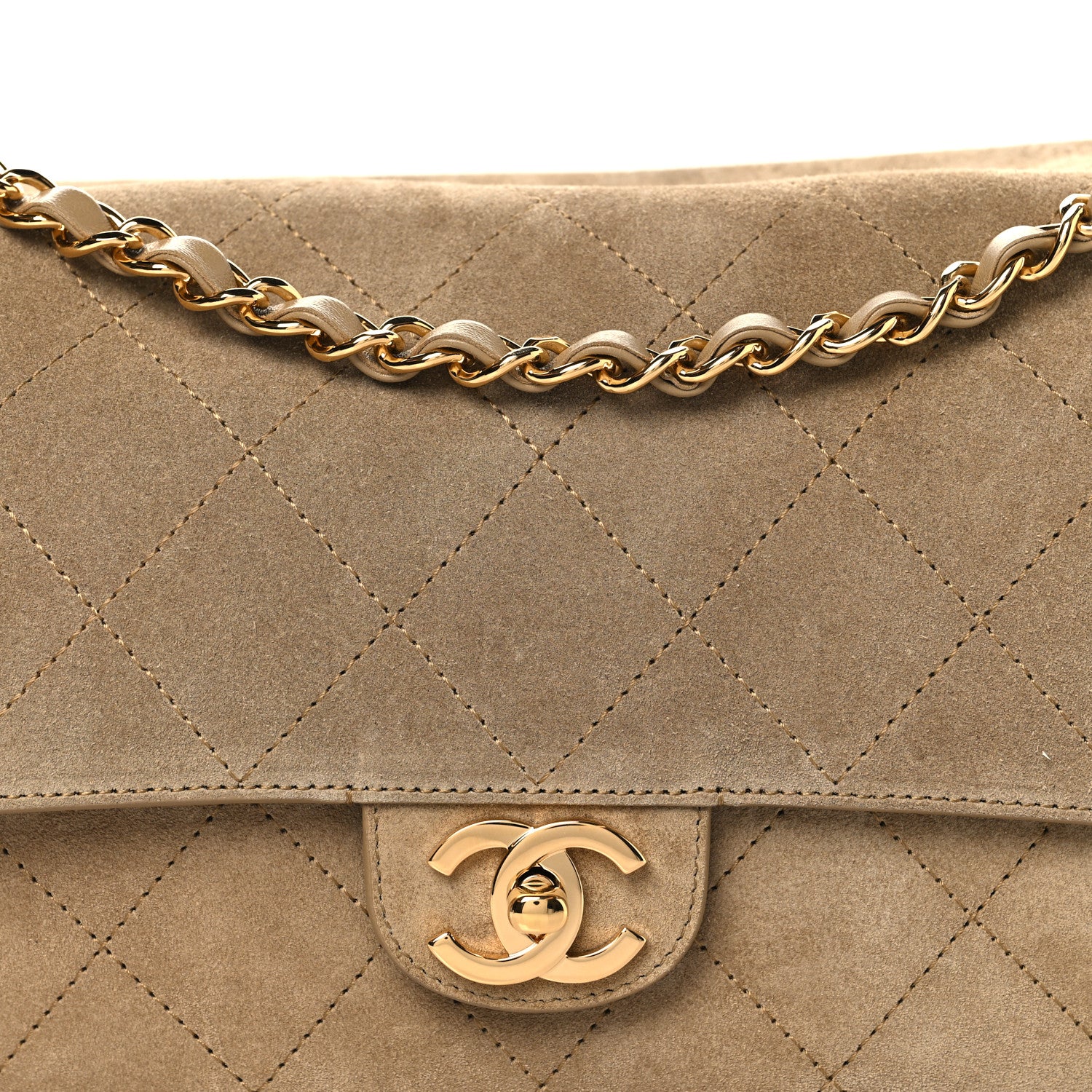 Suede Calfskin Small Souplissimo Maxi Flap Dark Beige