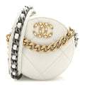 Shiny Goatskin Quilted Chanel 19 Round Clutch With Chain White