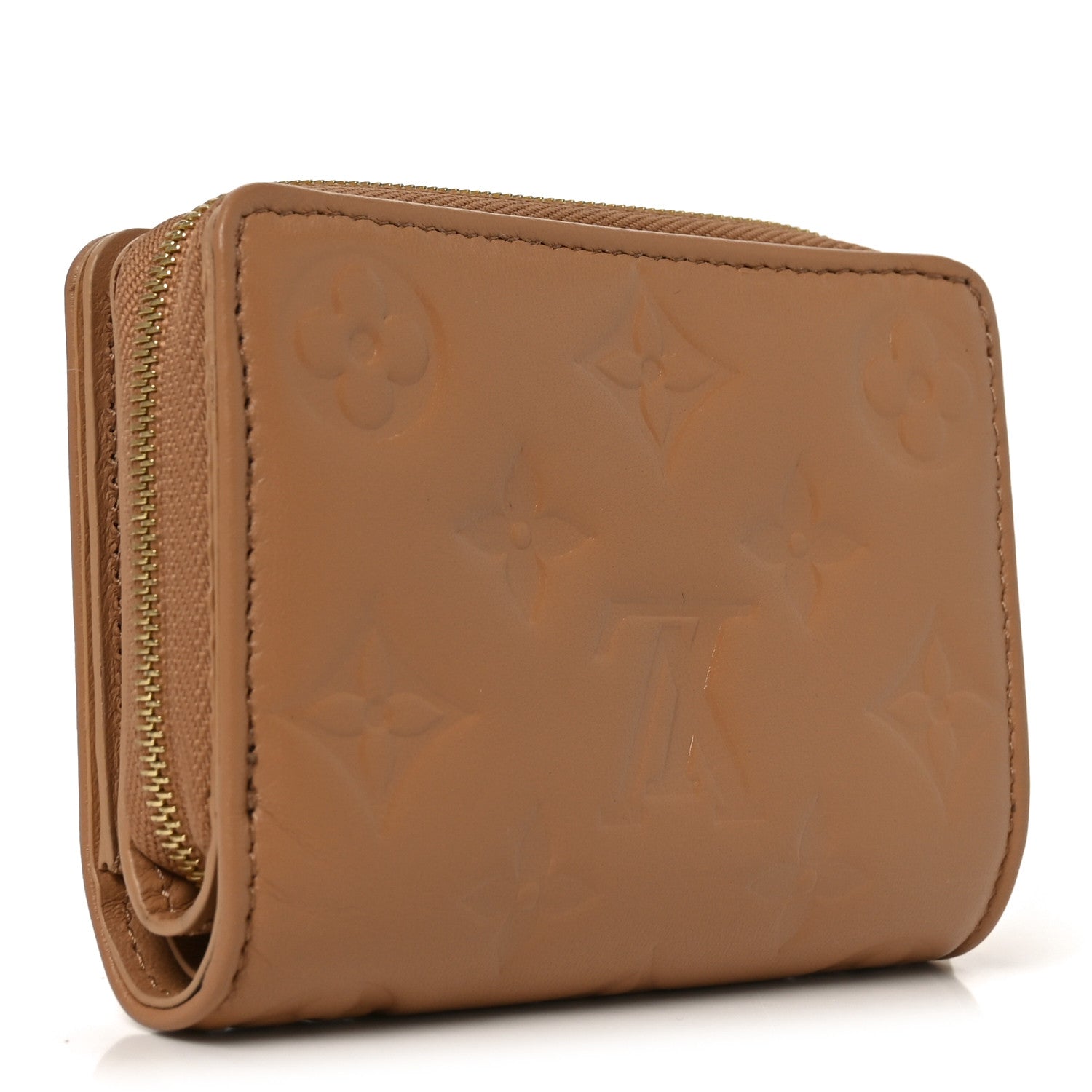 Lambskin Embossed Monogram Lou Coussin Wallet Camel