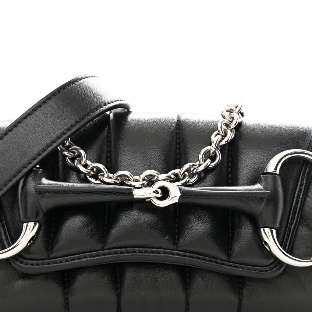Nappa Vertical Matelasse Small Maxi Horsebit Chain Shoulder Bag Black