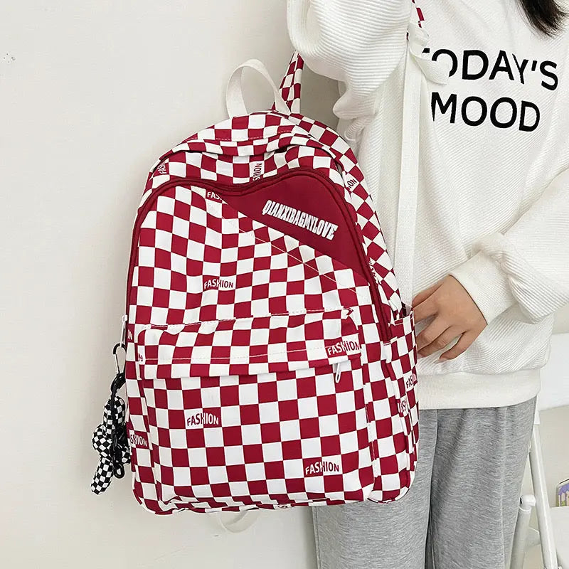 Men Colorblock Plaid Nylon Backpack 1228