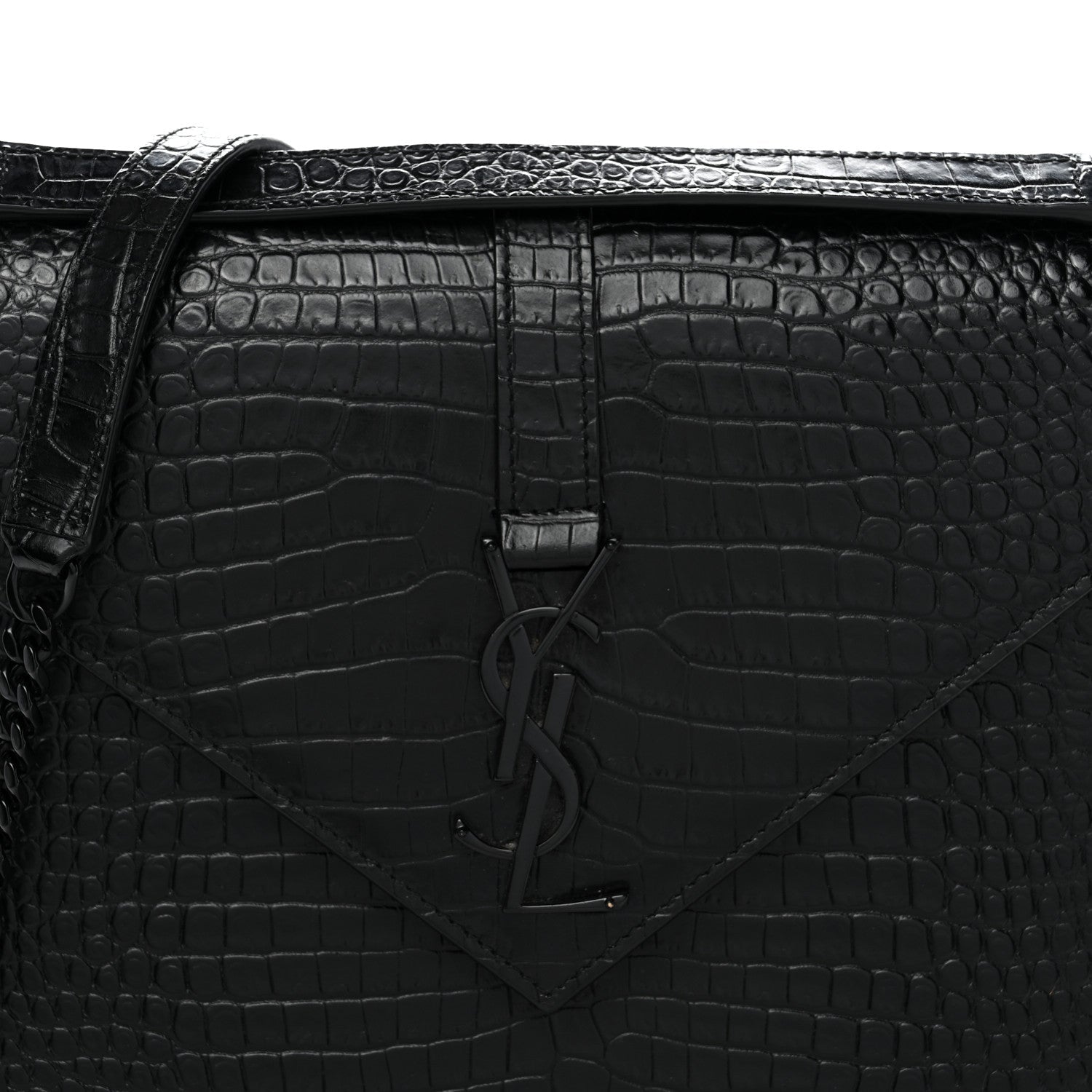 Calfskin Crocodile Embossed Monogram Large Satchel Black