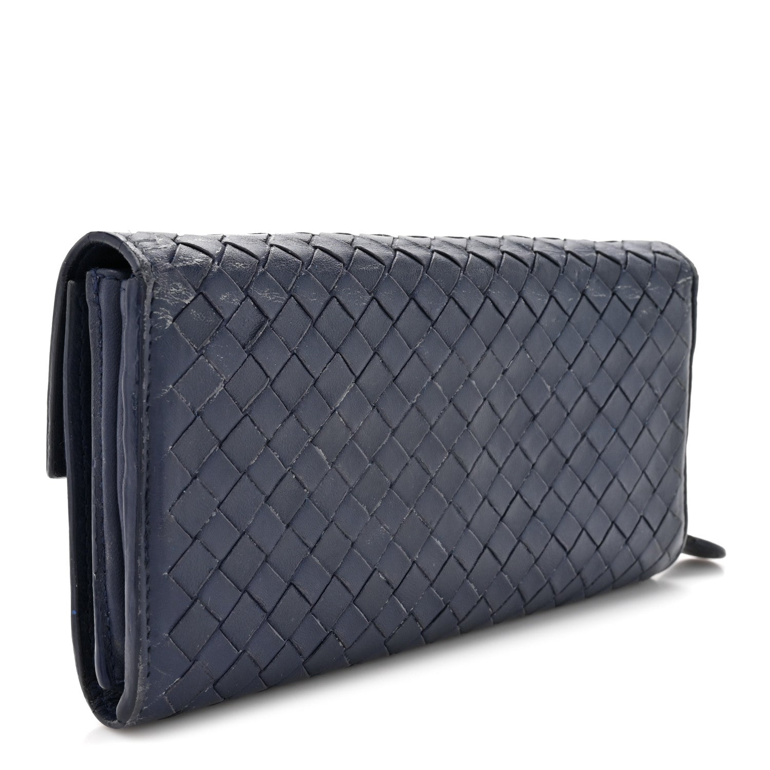 Nappa Intrecciato Continental Flap Wallet Dark Blue