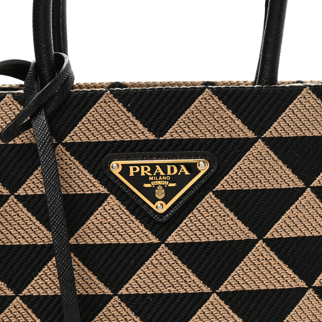 Jacquard Saffiano Triangolo Symbole Embroidered Mini Tote Black Corda