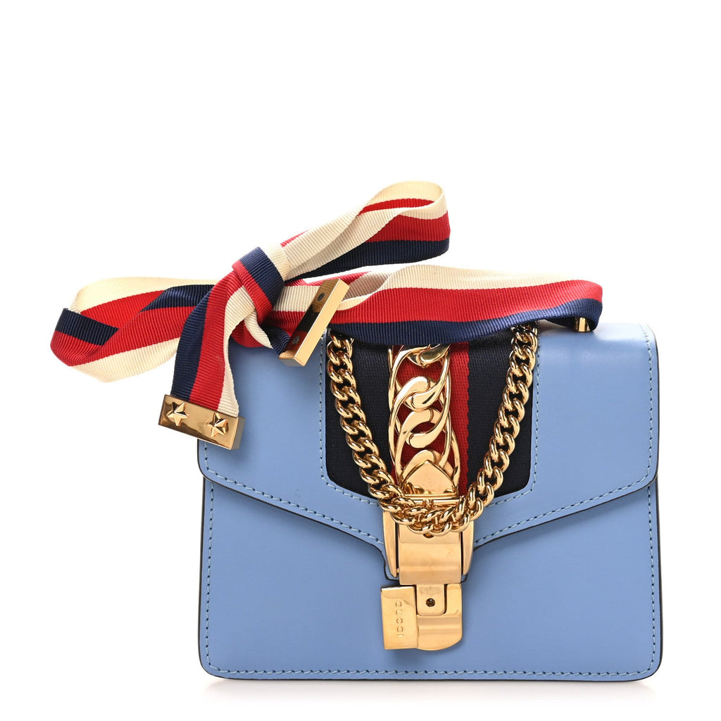Calfskin Mini Sylvie Chain Shoulder Bag Clear Sky Blue
