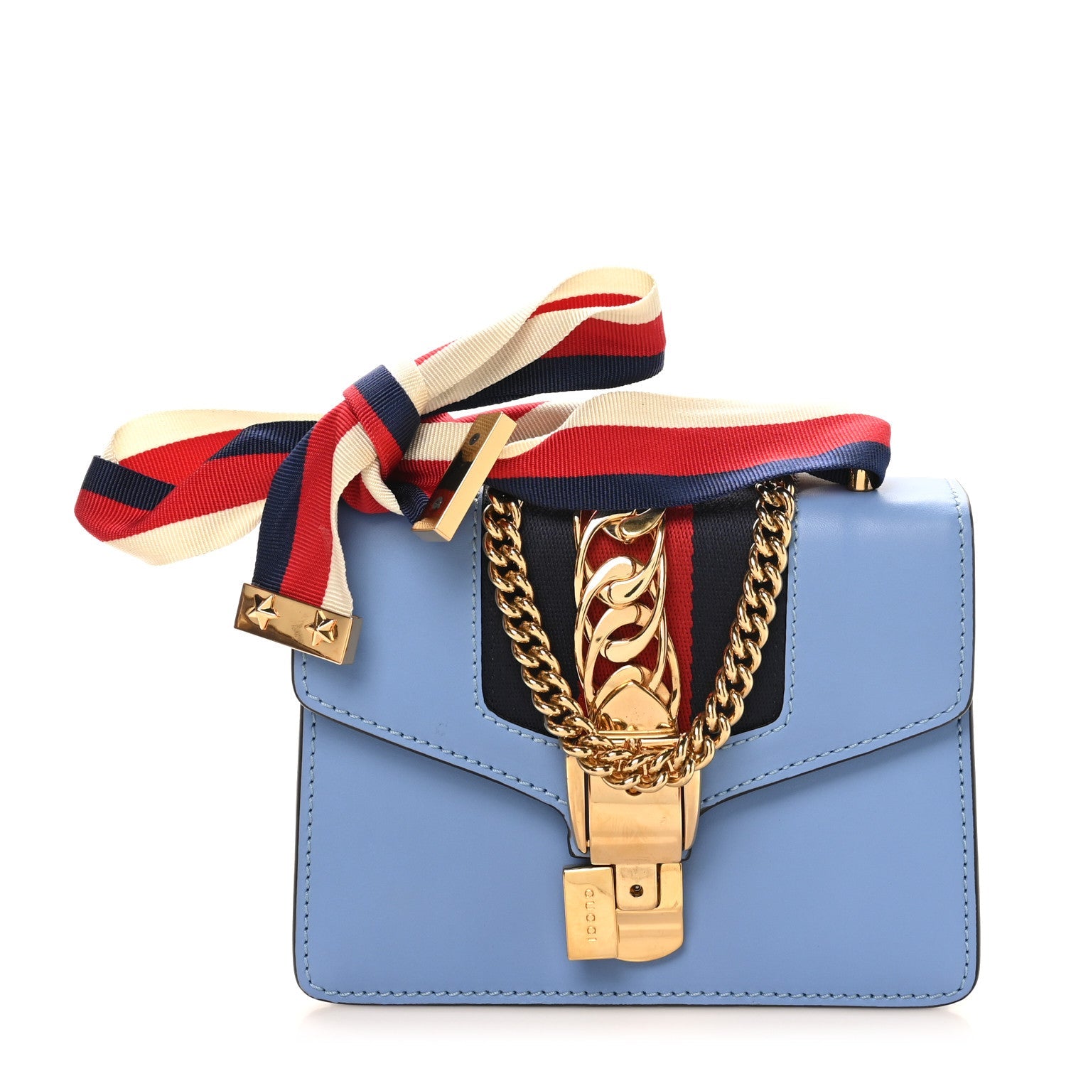 Calfskin Mini Sylvie Chain Shoulder Bag Clear Sky Blue