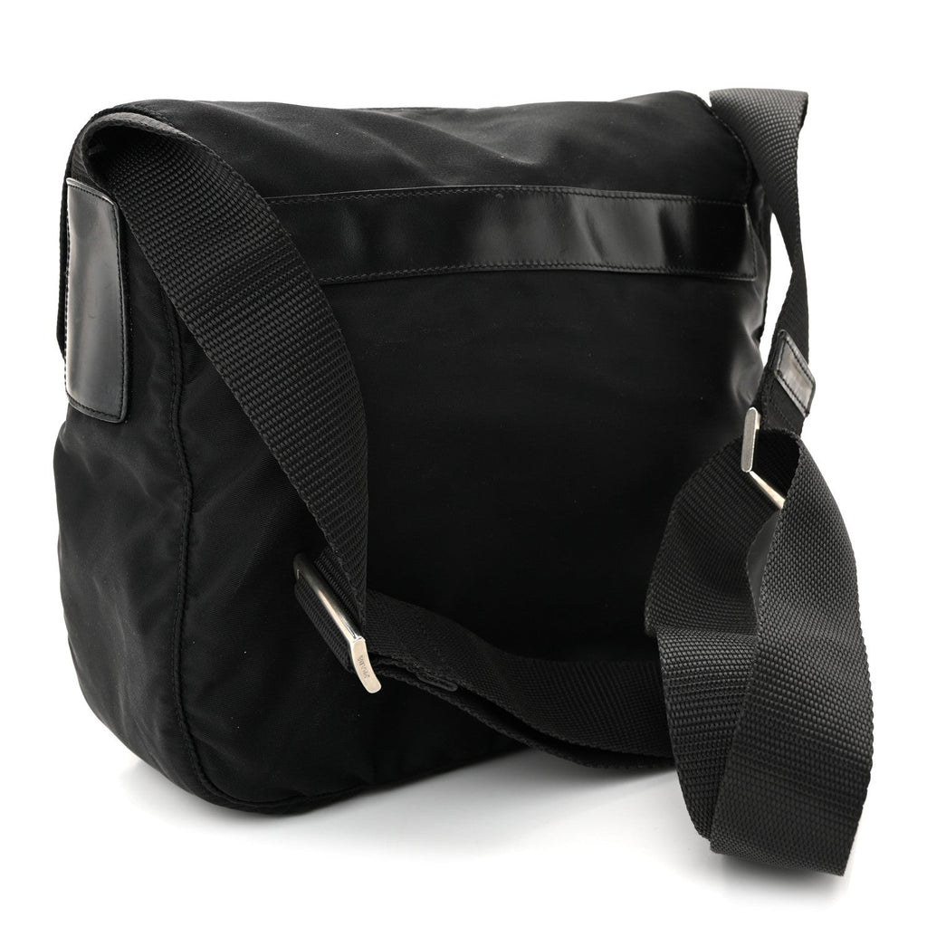 Nylon Vela Saffiano Single Buckle Messenger Shoulder Bag Black