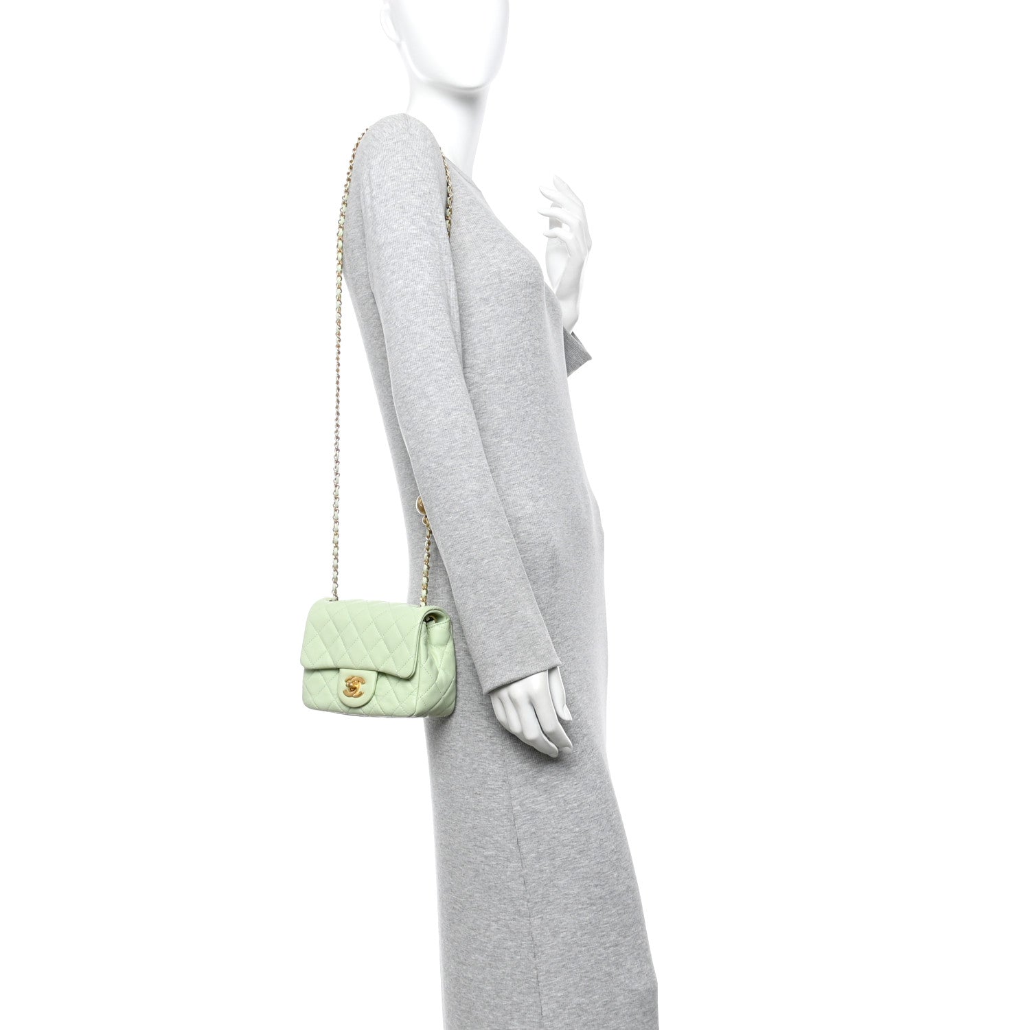 Lambskin Quilted Mini Pearl Crush Flap Light Green