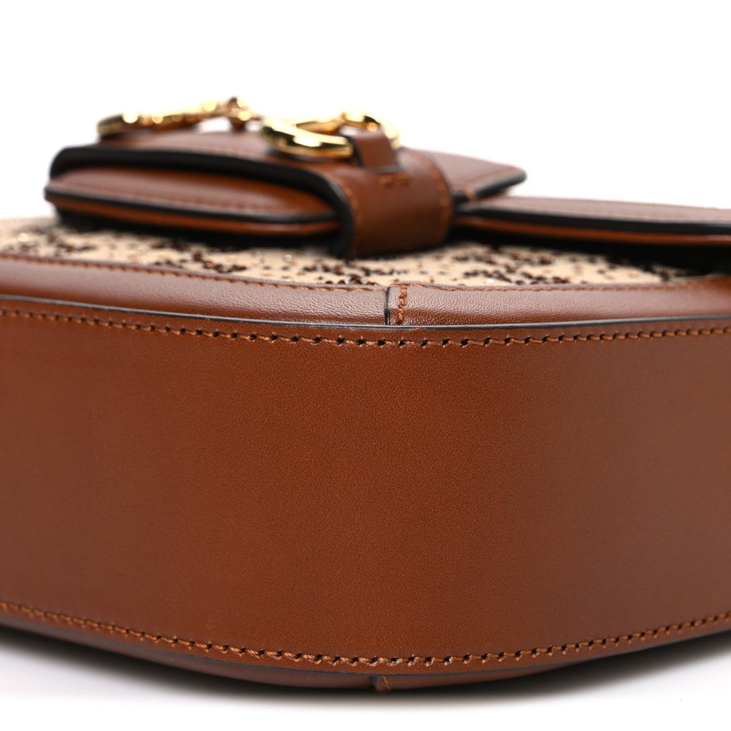 New Canvas Charisma Calfskin Crystal GG Monogram Mini Horsebit 1955 Shoulder Bag Camel Ebony