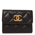 Lambskin Quilted Textured CC Compact Flap  Holder Eggplant