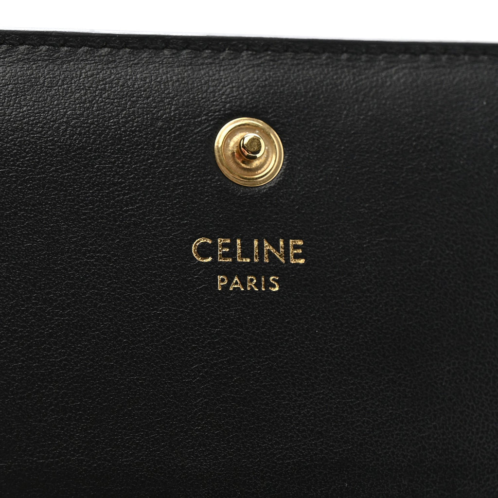 Shiny Calfskin Triomphe Compact Wallet Black