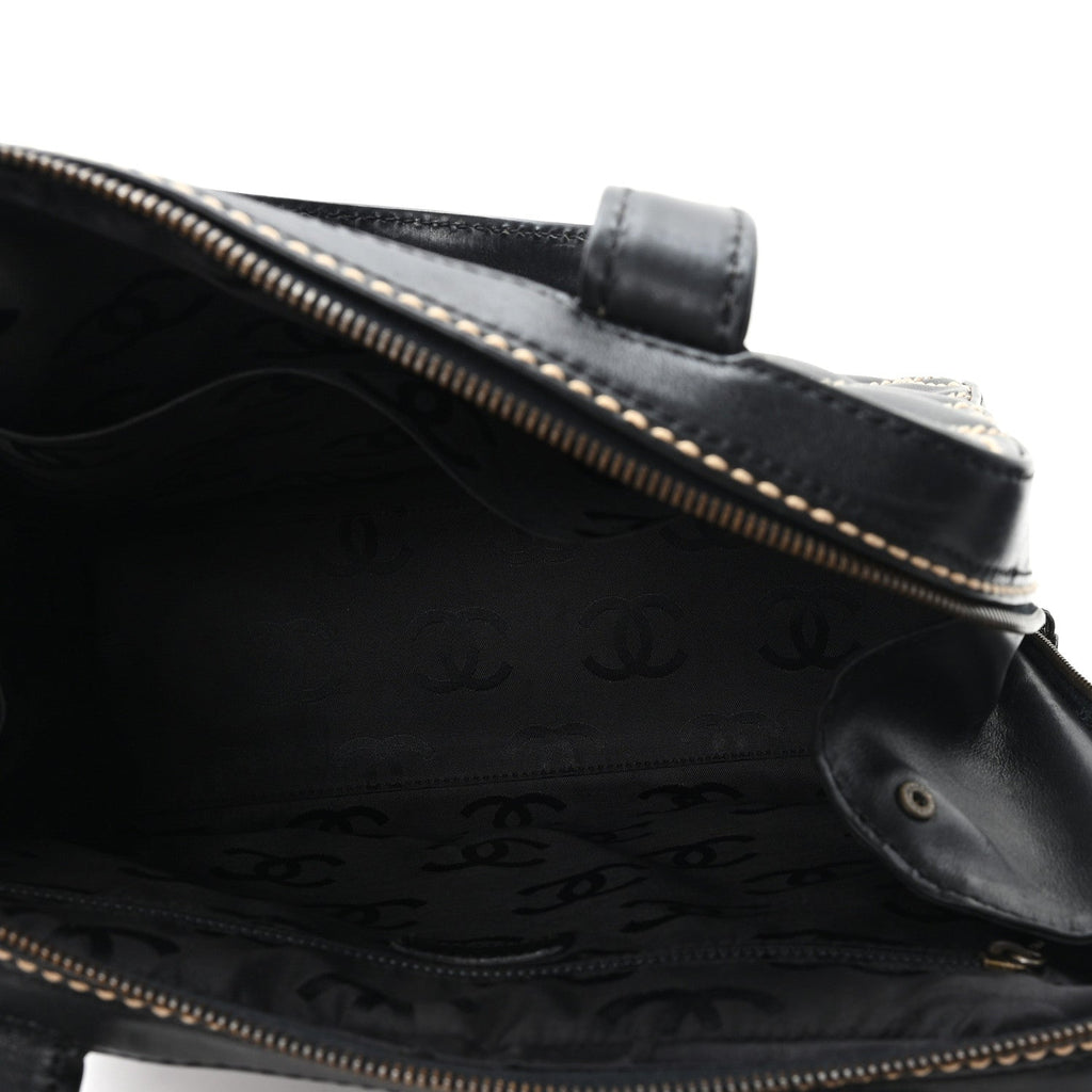 Calfskin Wild Stitch Vertical Top Handle Bag Black