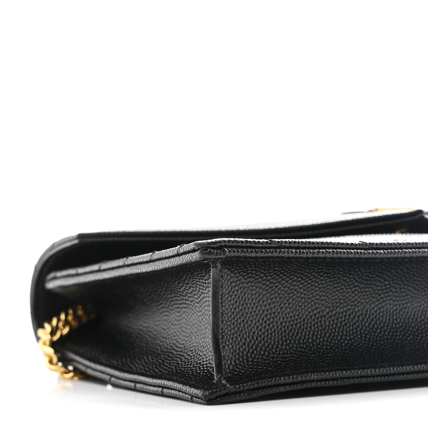 Grain De Poudre Matelasse Chevron Monogram Envelope Chain Wallet Black